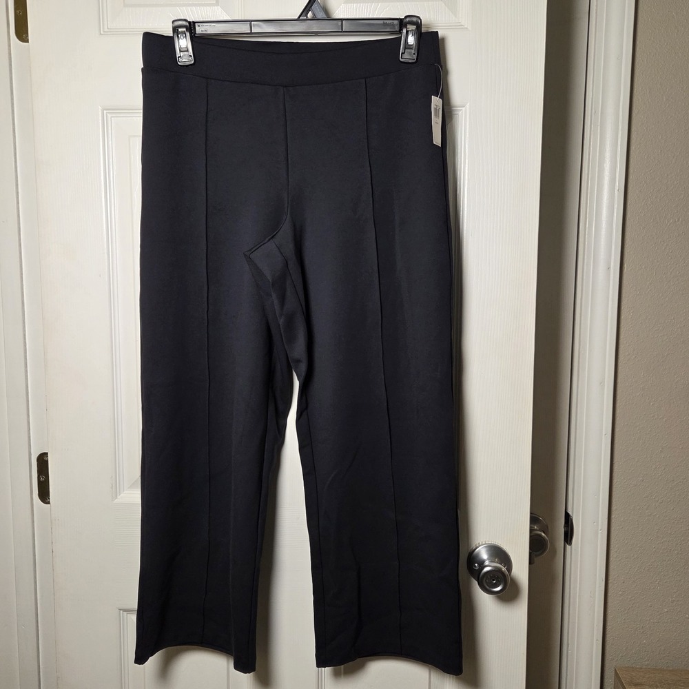 Old Navy sz L petite Stevie Straight extra high rise pull on pants navy cropped‎
